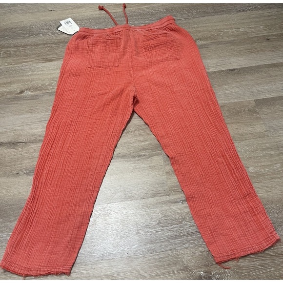 Wonderly Wide Leg Pants Gauze Womens Large Orange Boho Cottagecore Cropped - Picture 10 of 10